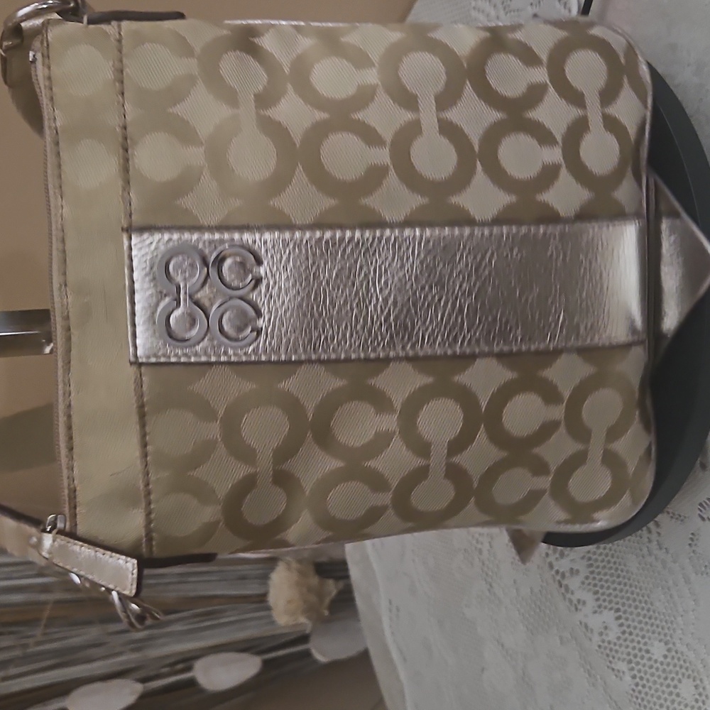 Coach Signature C Julia Gold Coloured Fabric with Silver Accents and Hardware